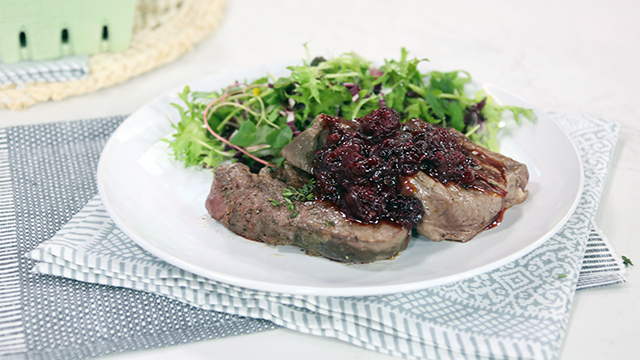 Beef with blackberry bourbon sauce