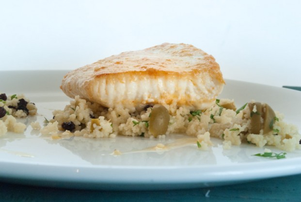 Moroccan butter poached halibut with couscous