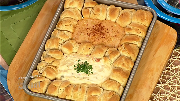 Party bread with New England lobster cheese dip and Philadelphia hoagie dip