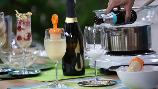 Champagne with tropical fruit pops