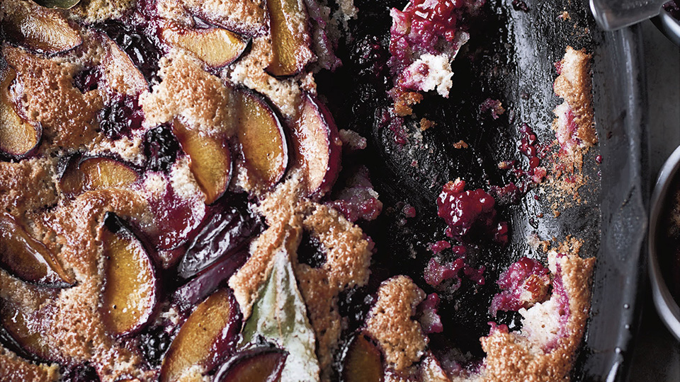 Plum, blackberry, and bay friand