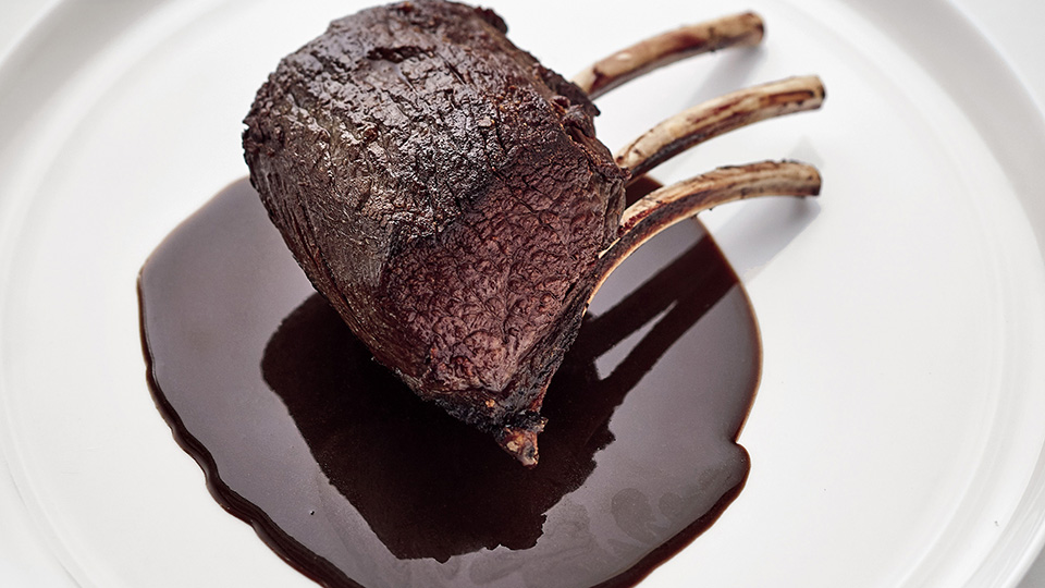 Venison rack with chocolate demi-glace