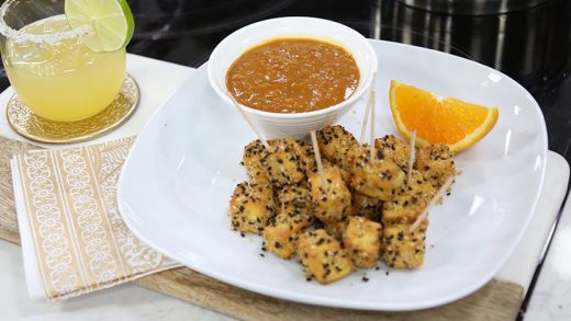 Five spice sesame panko tofu poppers with sweet and sour orange dip