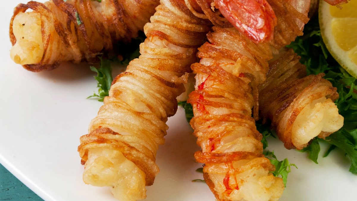 Potato wrapped shrimp
