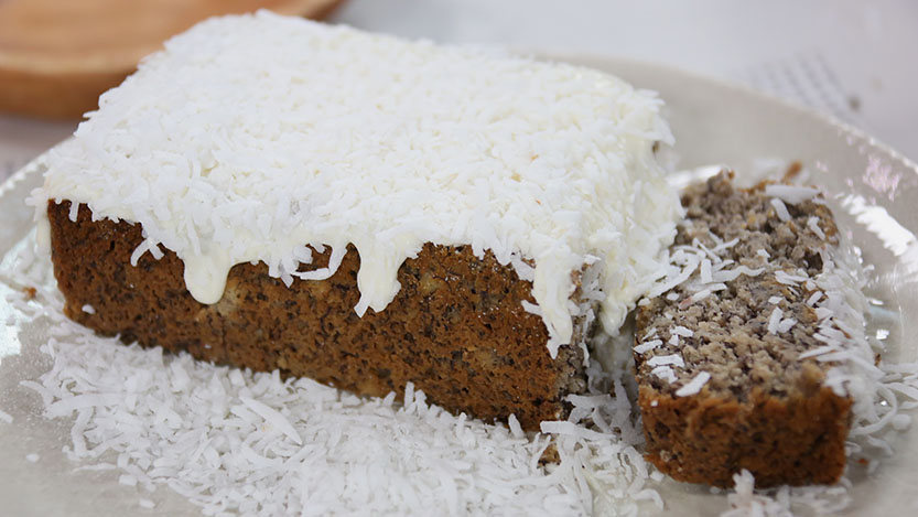 Banana cake with coconut frosting