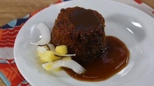 Steamed carrot cake with warm toffee sauce