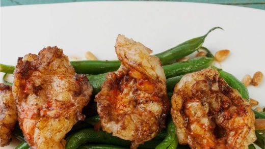 Brown butter scampi with green beans and pine nuts