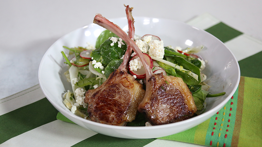 Lamb chops with a spinach and fennel salad and lemon dill vinaigrette