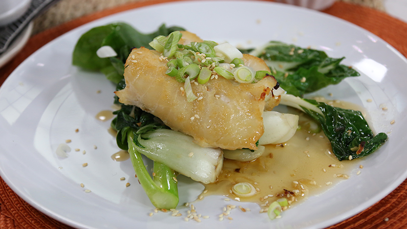 Maple-miso cod with Asian greens