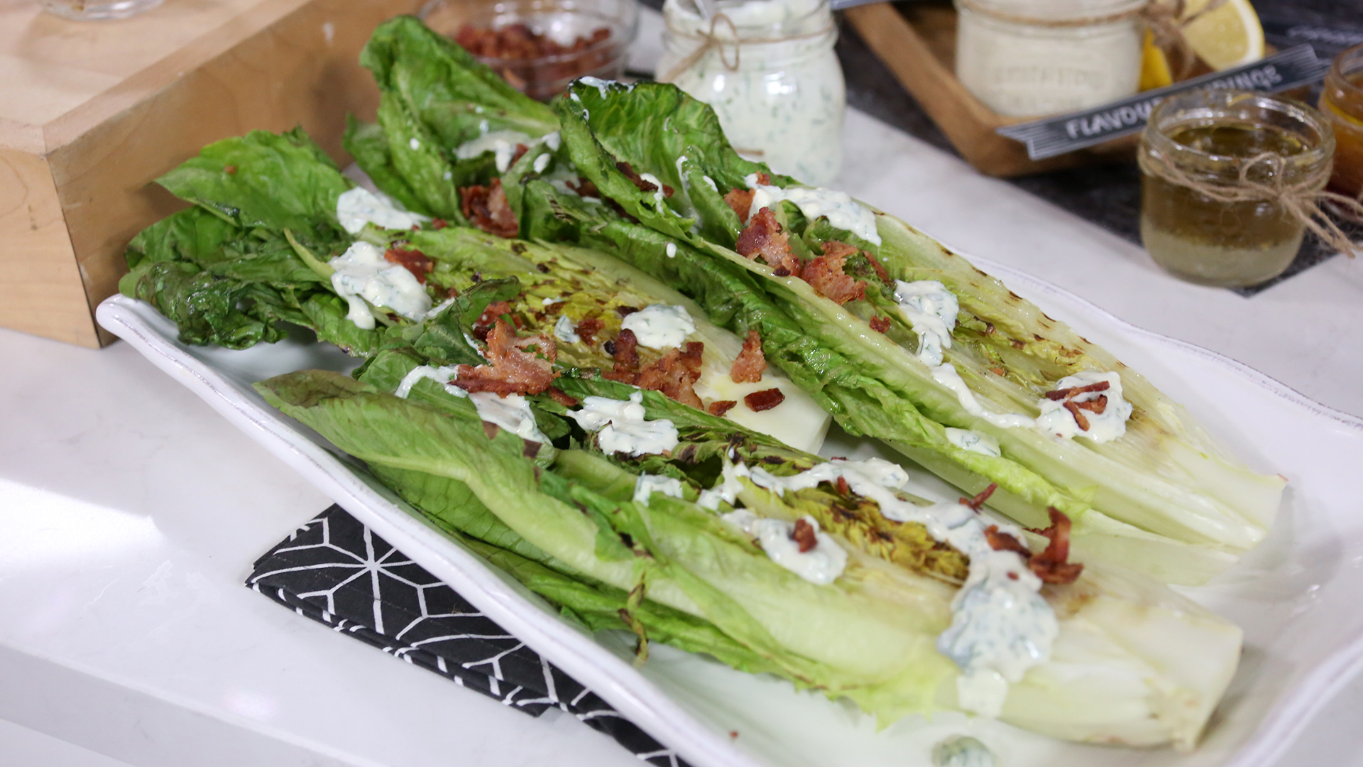 Grilled romaine salad with creamy blue cheese dressing