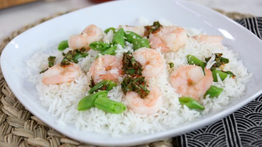 Basmati Rice and Shrimp Pilaf with Thai basil chile oil