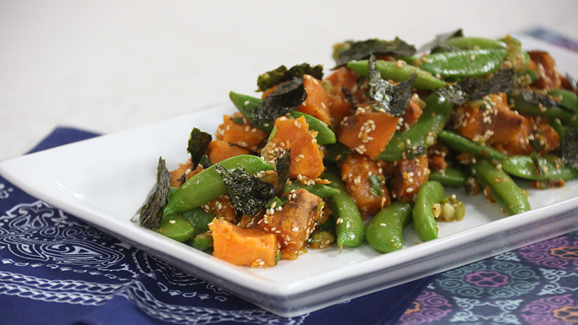 Grilled sweet potato salad with Japanese flavours