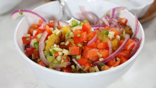 Grilled pineapple gazpacho topping
