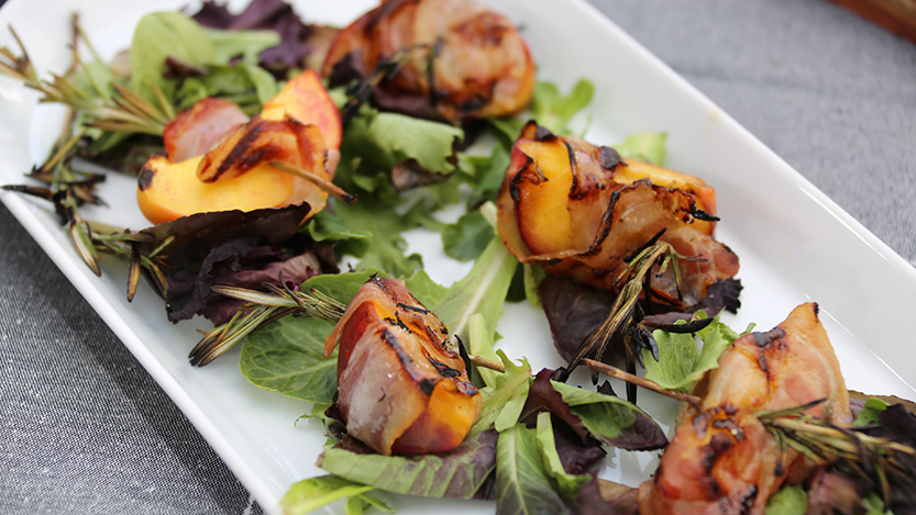 Pancetta-wrapped peaches with rosemary