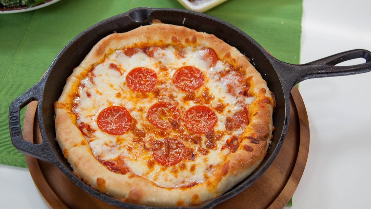 Deep-dish pepperoni pizza