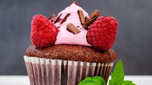 Chocolate cupcakes with pink velvet frosting