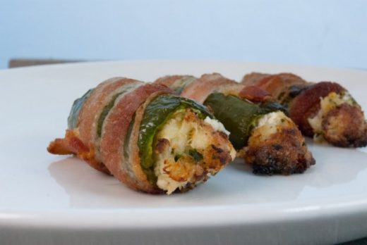 Bacon wrapped jalapeno crab poppers