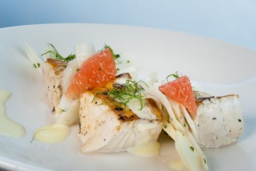 Pan seared sturgeon in pernod cream with citrus and fennel salad