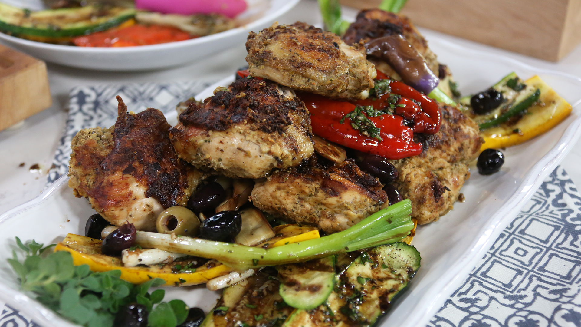 Grilled olive oil and fennel chicken with grilled veggies