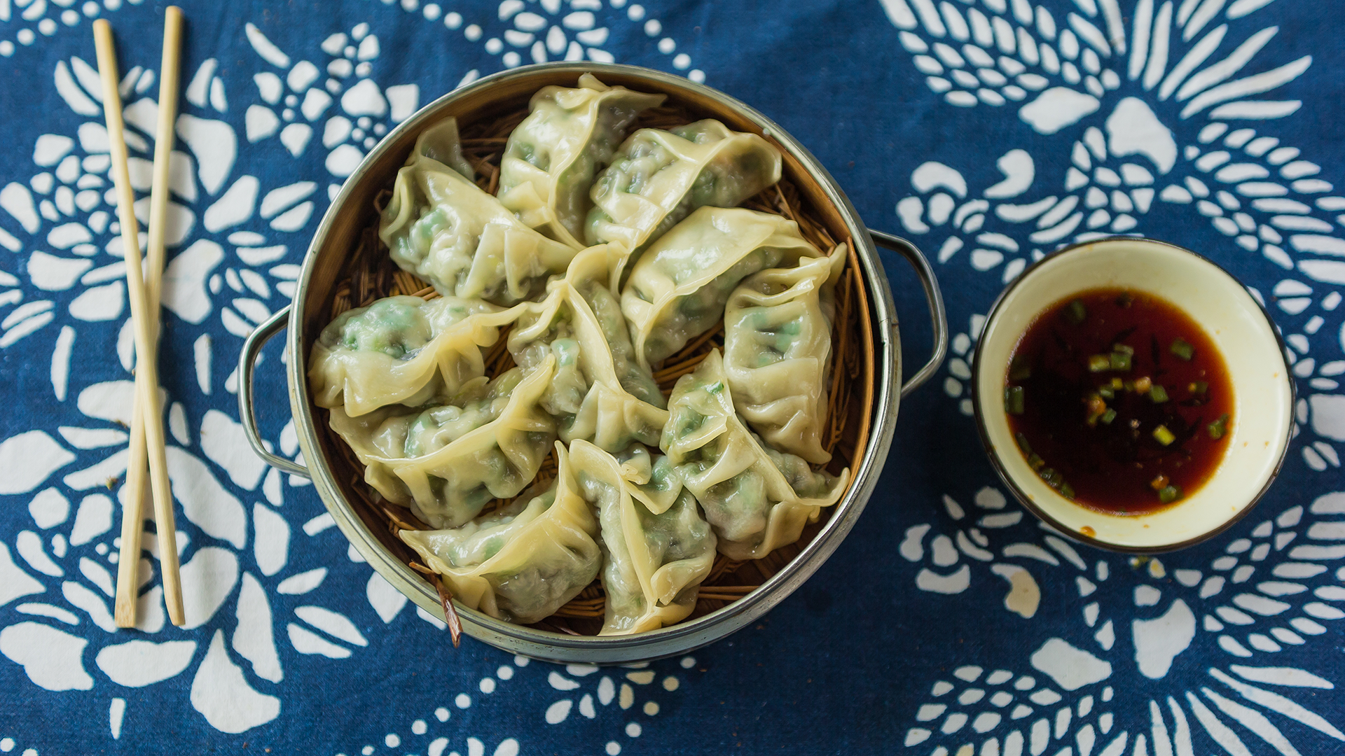 Chinese dumplings and dipping sauce