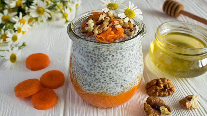 Chia pudding with carrots and walnuts
