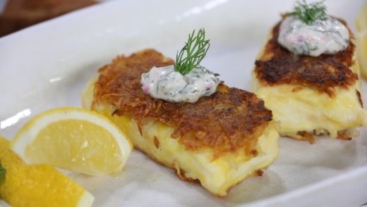Potato-crusted halibut