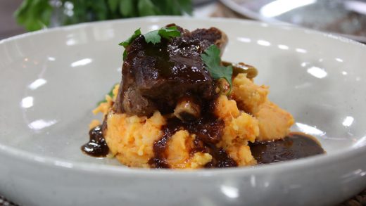 Maple chile braised short ribs with sweet potato mash