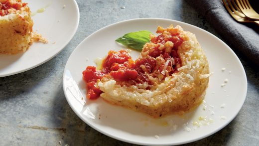 Tomato, basil and melty mozzarella baked rice