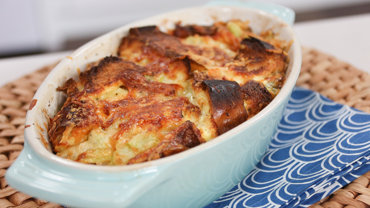 Gruyere and herb bread pudding