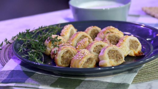 Sausage rolls with dill pickle and mozzarella