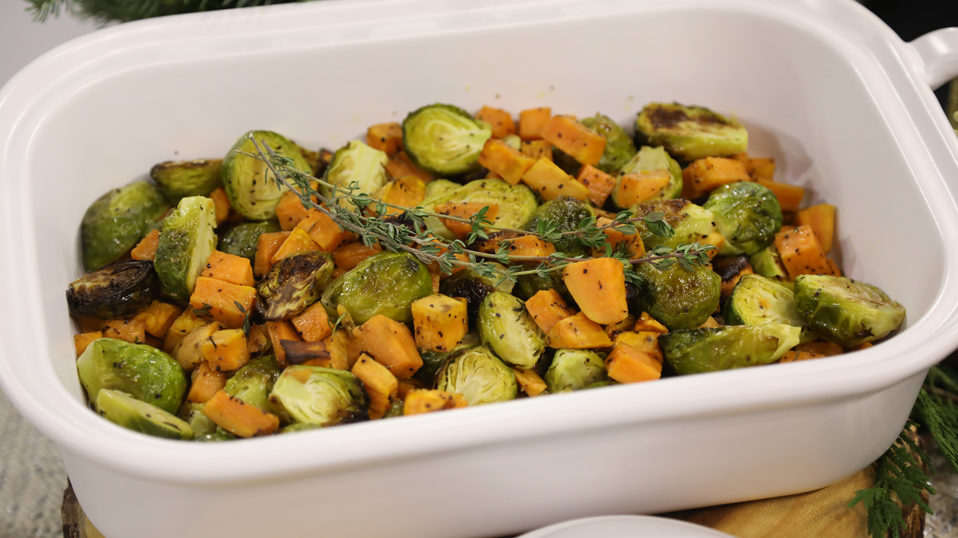 Easy roasted Brussels sprouts with sweet potatoes