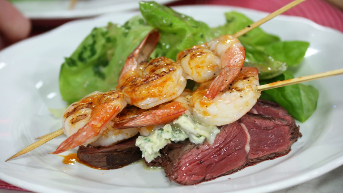 Steak And Shrimp With Blue Cheese Butter And Salad 