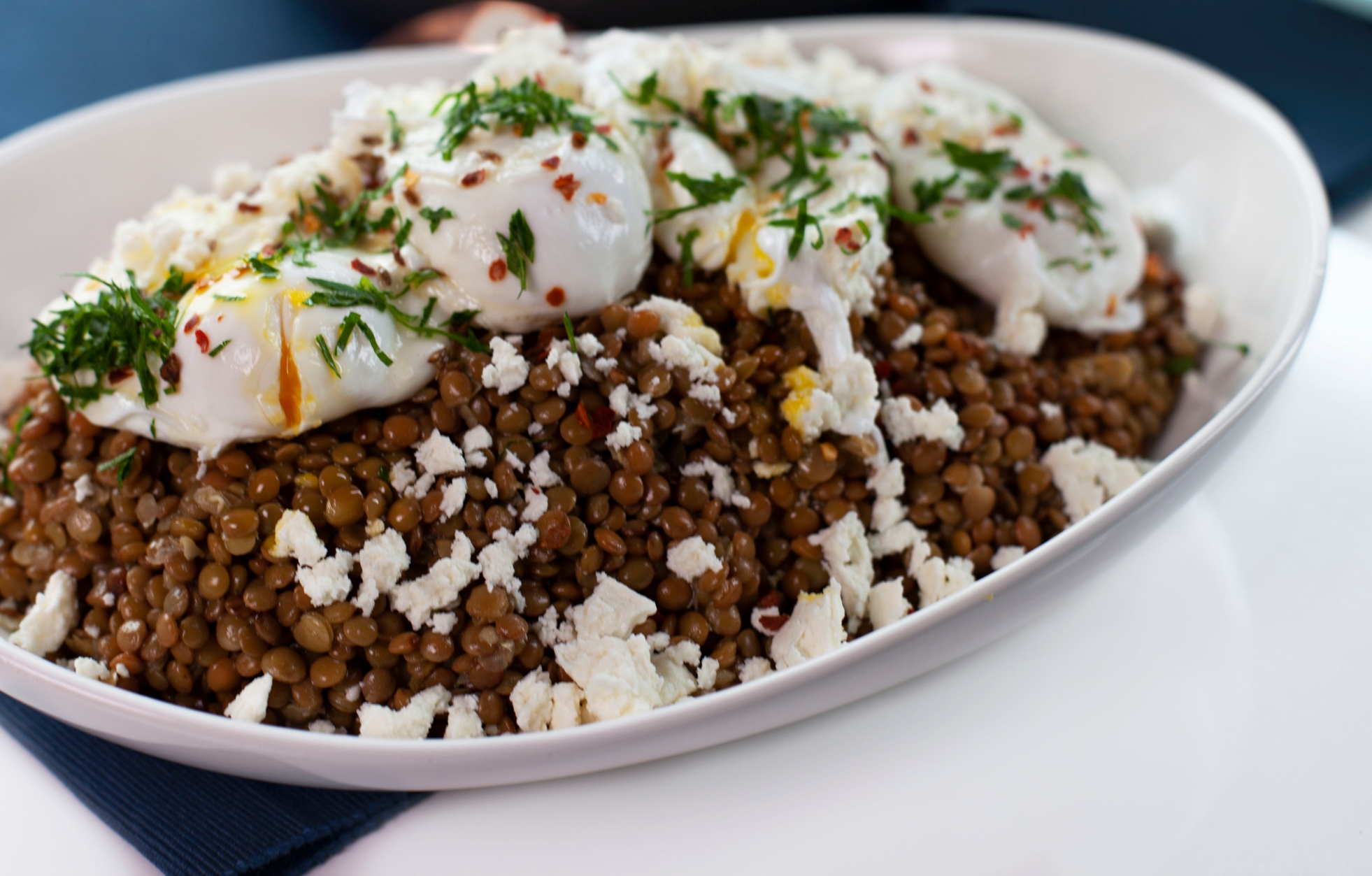 Warm lentils and poached egg