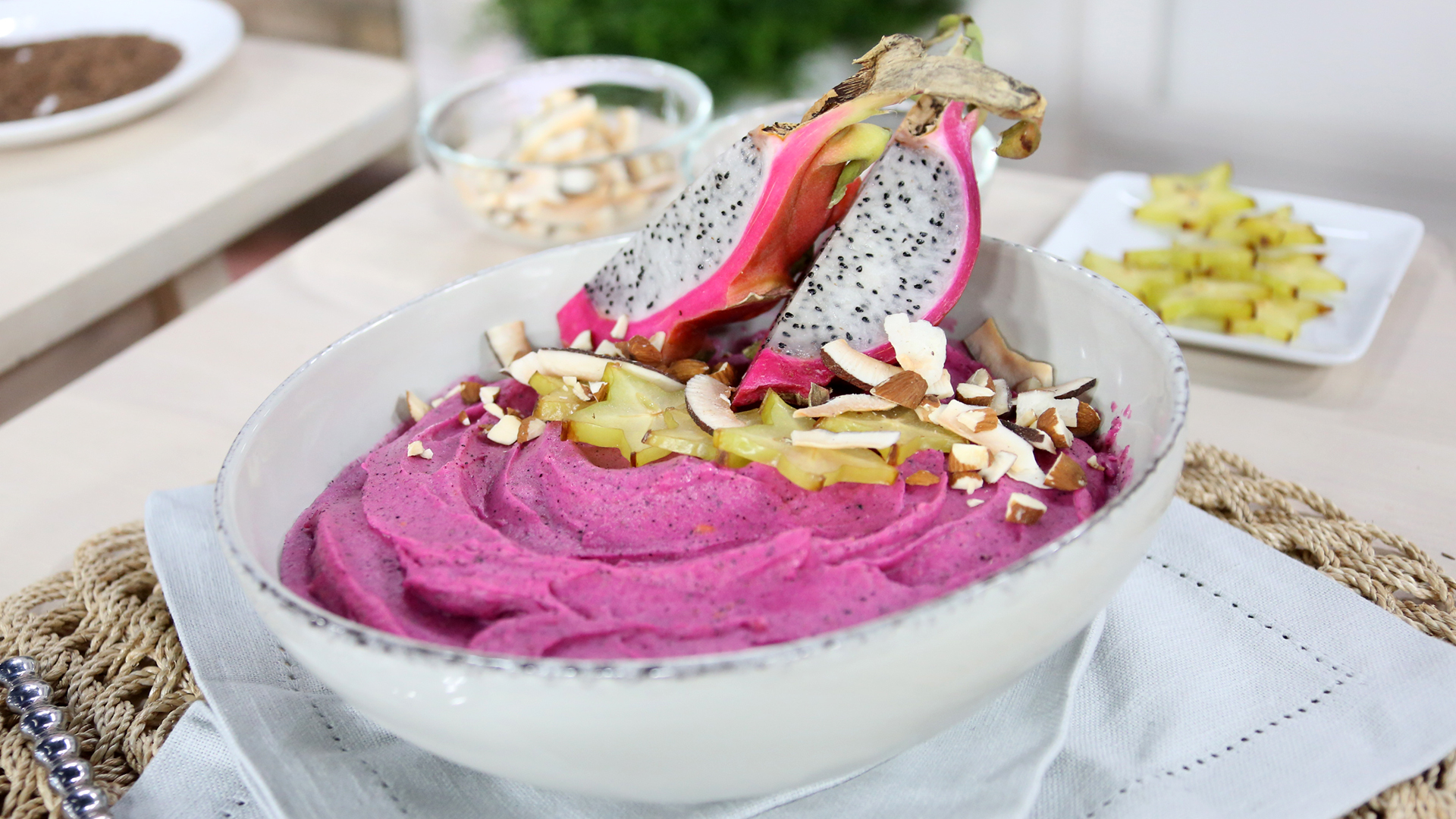 Tropical smoothie bowl with dragon fruit
