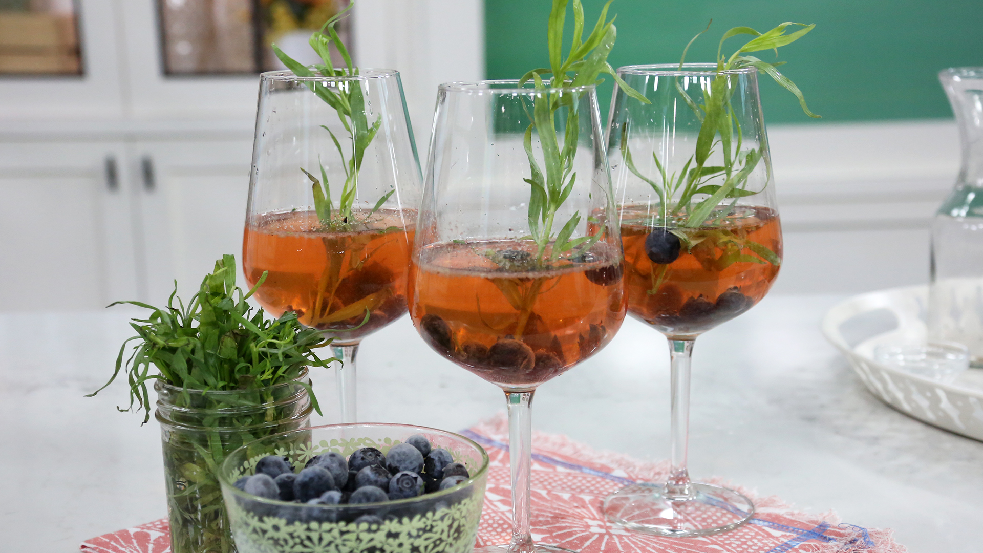 Blueberry and tarragon rose spritzer