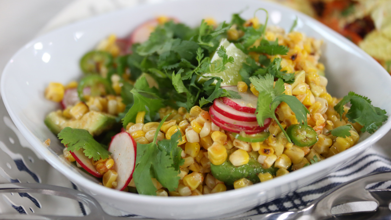 Grilled corn salad with avocado and honey lime vinaigrette