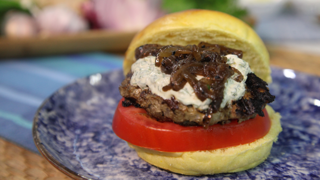 Best ever burgers with spiced onion