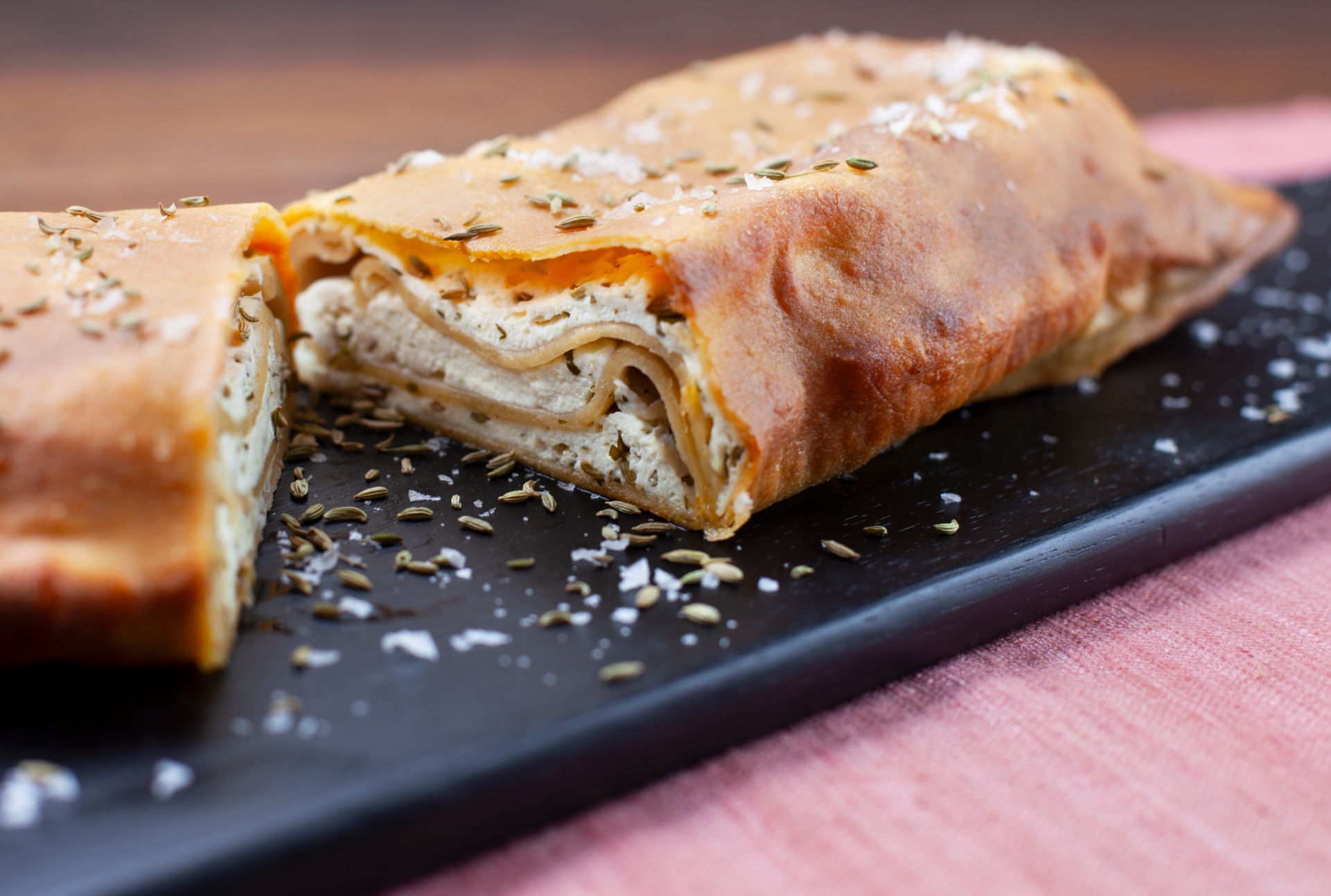 Folded flatbread with ricotta and fennel seeds
