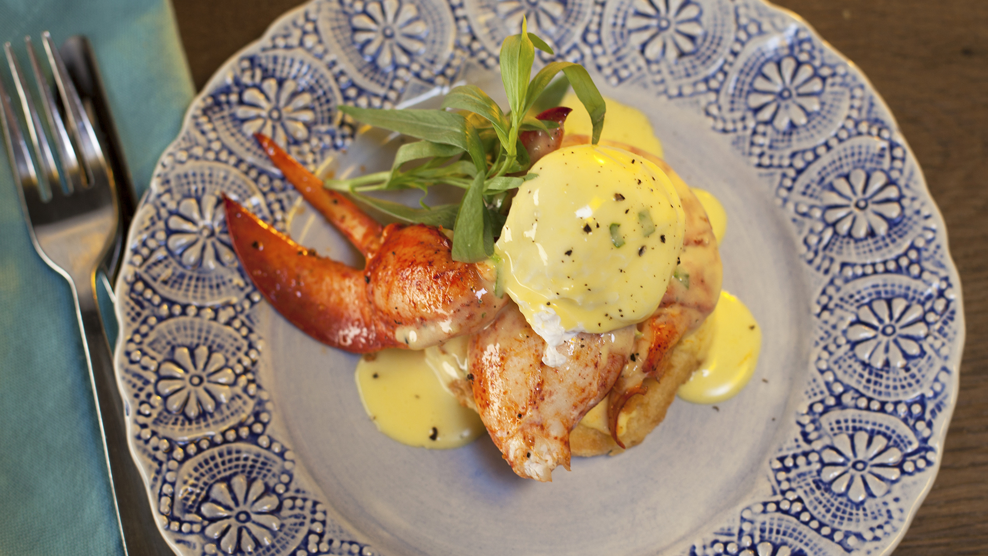 Lobster eggs benedict with tarragon hollandaise sauce and ...