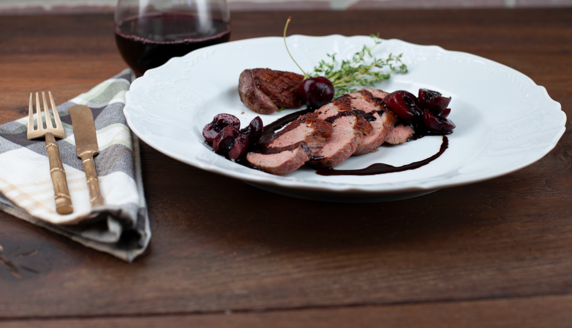 Duck breast with balsamic cherry sauce