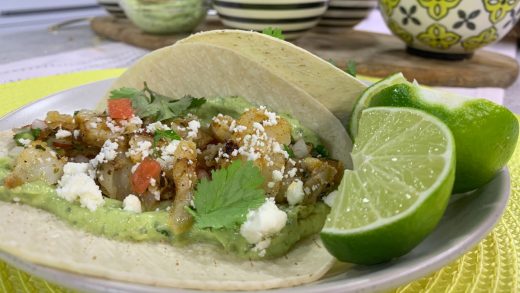 Grilled fish tacos with avocado crema
