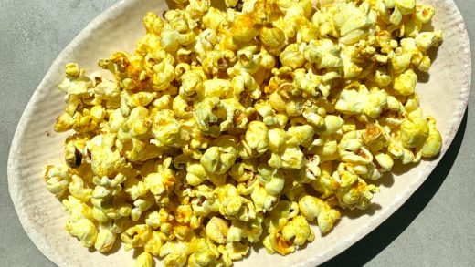 Stove top spicy, sweet, cheesy turmeric popcorn