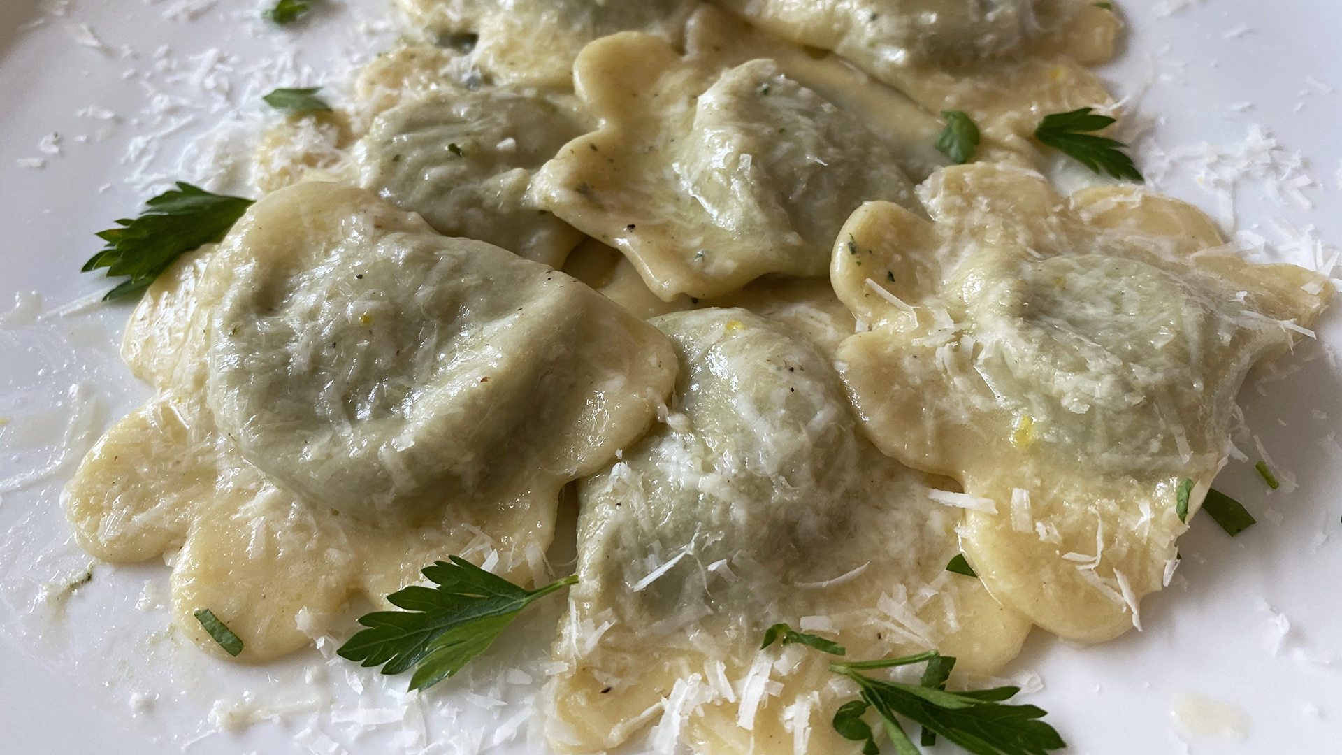 Three cheese and herb ravioli