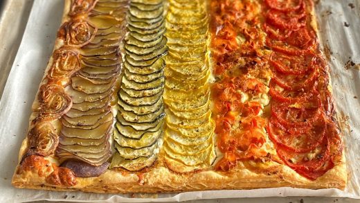 Rainbow puff pastry pizza