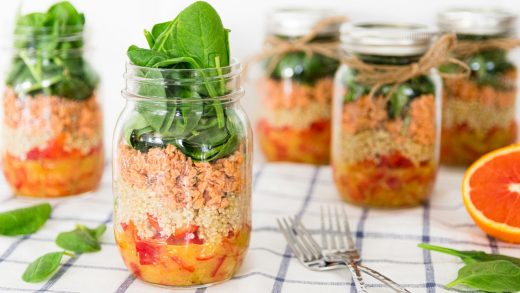 Salmon and quinoa mason jar salad