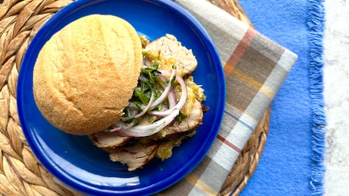 Tomatillo-Chili Drowned Pork Sandwiches