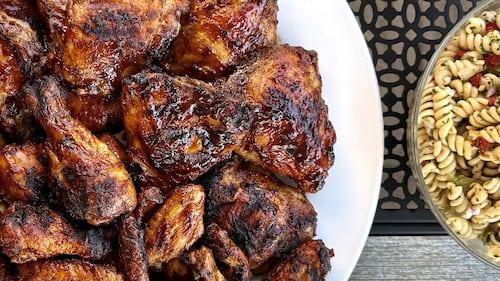 Fall-Off-the-Bone Grilled Chicken & Mediterranean Pasta Salad