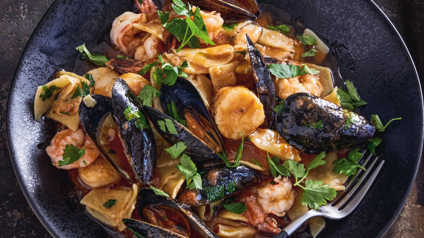 Paccheri with Mixed Seafood by Lidia Bastianich
