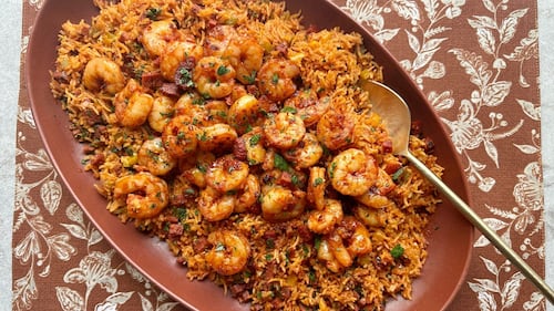Spanish Rice with Garlic Shrimp and Chorizo