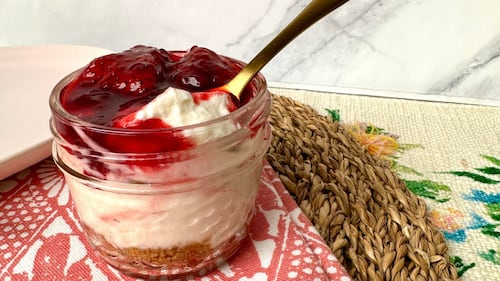 Cheesecake In The Jar With Vanilla Poached Strawberries